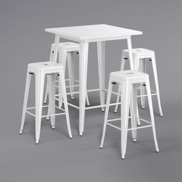 LT&S Alloy Series Lancaster Table & Seating Alloy Series 32" X 32" White Outdoor Bar Height Table With Four Barstools 2 LT&S Alloy Series Lancaster Table & Seating Alloy Series 32" X 32" White Outdoor Bar Height Table With Four Barstools - Image 2