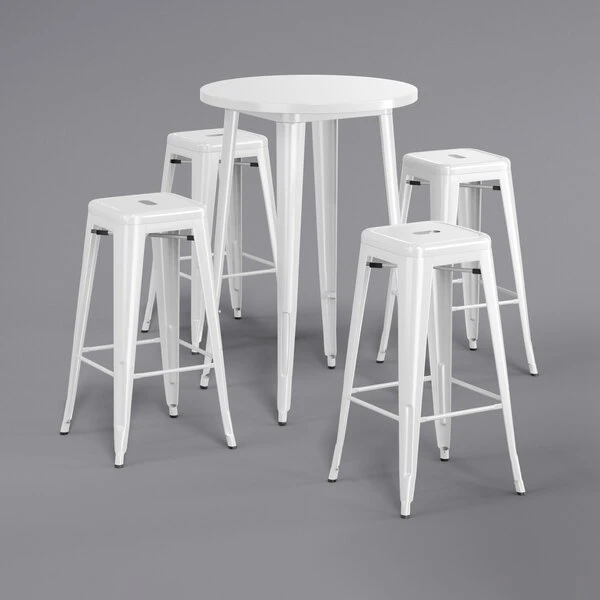 LT&S Alloy Series Lancaster Table & Seating Alloy Series 30" Round White Outdoor Bar Height Table With Four Barstools 2 LT&S Alloy Series Lancaster Table & Seating Alloy Series 30" Round White Outdoor Bar Height Table With Four Barstools - Image 2