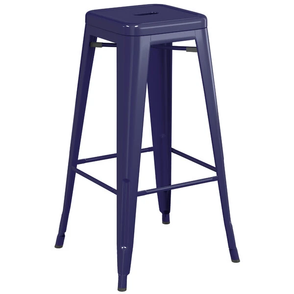 LT&S Alloy Series Lancaster Table & Seating Alloy Series Navy Stackable Metal Indoor / Outdoor Industrial Barstool With Drain Hole Seat 2 LT&S Alloy Series Lancaster Table & Seating Alloy Series Navy Stackable Metal Indoor / Outdoor Industrial Barstool With Drain Hole Seat - Image 2