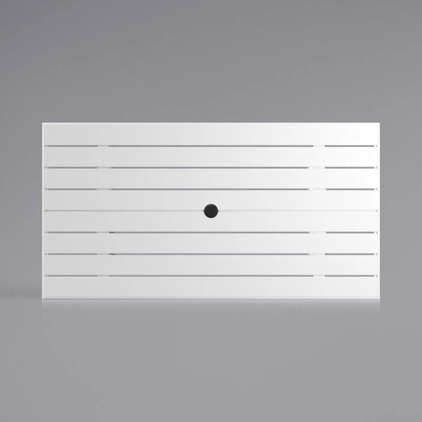 Lancaster Table & Seating 32" X 60" White Powder-Coated Aluminum Dining Height Outdoor Table With Umbrella Hole 3 Lancaster Table & Seating 32" X 60" White Powder-Coated Aluminum Dining Height Outdoor Table With Umbrella Hole - Image 3