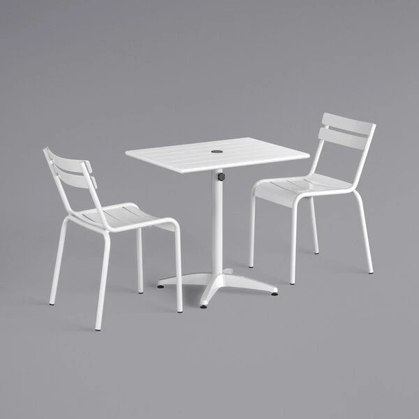 Lancaster Table & Seating 24" X 32" White Powder-Coated Aluminum Dining Height Outdoor Table With Umbrella Hole And 2 Side Chairs 2 Lancaster Table & Seating 24" X 32" White Powder-Coated Aluminum Dining Height Outdoor Table With Umbrella Hole And 2 Side Chairs - Image 2