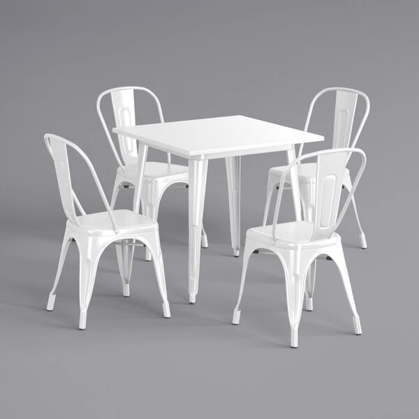LT&S Alloy Series Lancaster Table & Seating Alloy Series 32" X 32" Square White Dining Height Outdoor Table With 4 Industrial Cafe Chairs 2 LT&S Alloy Series Lancaster Table & Seating Alloy Series 32" X 32" Square White Dining Height Outdoor Table With 4 Industrial Cafe Chairs - Image 2