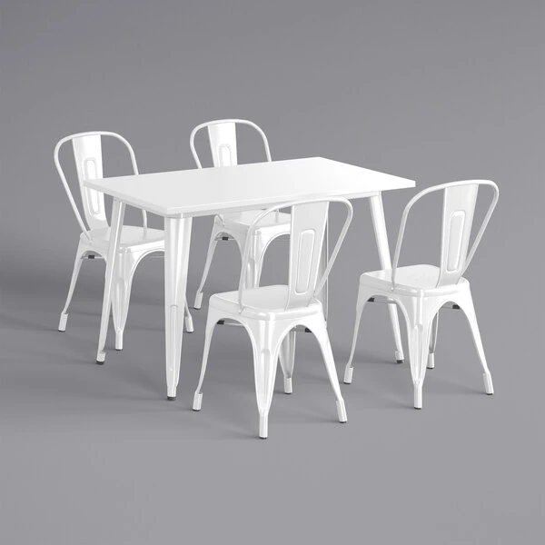 LT&S Alloy Series Lancaster Table & Seating Alloy Series 48" X 30" Rectangle White Dining Height Outdoor Table With 4 Industrial Cafe Chairs 2 LT&S Alloy Series Lancaster Table & Seating Alloy Series 48" X 30" Rectangle White Dining Height Outdoor Table With 4 Industrial Cafe Chairs - Image 2