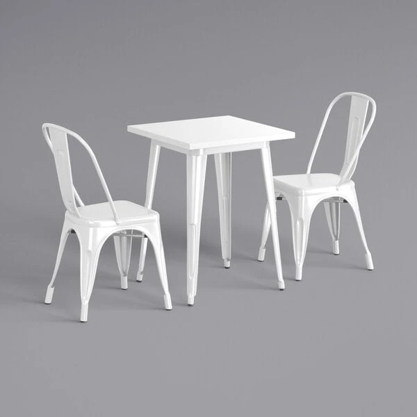 LT&S Alloy Series Lancaster Table & Seating Alloy Series 24" X 24" Square White Dining Height Outdoor Table With 2 Industrial Cafe Chairs 2 LT&S Alloy Series Lancaster Table & Seating Alloy Series 24" X 24" Square White Dining Height Outdoor Table With 2 Industrial Cafe Chairs - Image 2
