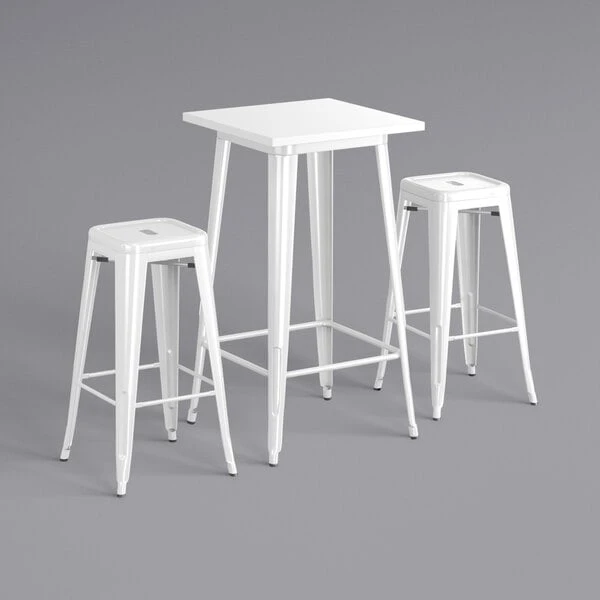 LT&S Alloy Series Lancaster Table & Seating Alloy Series 24" X 24" White Outdoor Bar Height Table With Two Barstools 2 LT&S Alloy Series Lancaster Table & Seating Alloy Series 24" X 24" White Outdoor Bar Height Table With Two Barstools - Image 2
