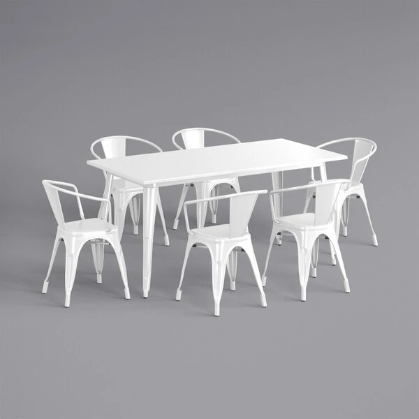 LT&S Alloy Series Lancaster Table & Seating Alloy Series 63" X 32" White Dining Height Outdoor Table With 6 Arm Chairs 2 LT&S Alloy Series Lancaster Table & Seating Alloy Series 63" X 32" White Dining Height Outdoor Table With 6 Arm Chairs - Image 2