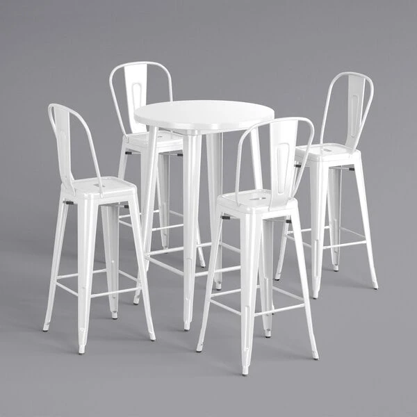 LT&S Alloy Series Lancaster Table & Seating Alloy Series 30" Round White Outdoor Bar Height Table With 4 Metal Cafe Bar Stools 2 LT&S Alloy Series Lancaster Table & Seating Alloy Series 30" Round White Outdoor Bar Height Table With 4 Metal Cafe Bar Stools - Image 2