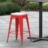 LT&S Alloy Series Lancaster Table & Seating Alloy Series Red Stackable Metal Indoor / Outdoor Industrial Cafe Counter Height Stool With Gray Fabric Magnetic Cushion