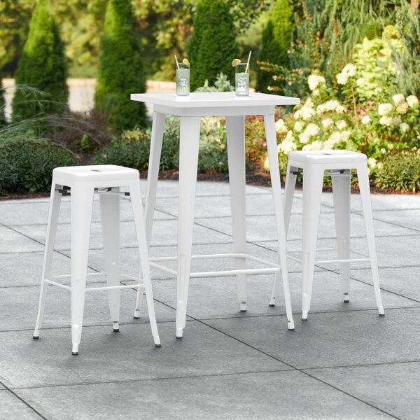 LT&S Alloy Series Lancaster Table & Seating Alloy Series 24" X 24" White Outdoor Bar Height Table With Two Barstools 1 LT&S Alloy Series Lancaster Table & Seating Alloy Series 24" X 24" White Outdoor Bar Height Table With Two Barstools