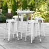 LT&S Alloy Series Lancaster Table & Seating Alloy Series 30" Round White Outdoor Bar Height Table With Four Barstools