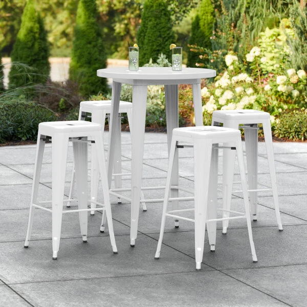 LT&S Alloy Series Lancaster Table & Seating Alloy Series 30" Round White Outdoor Bar Height Table With Four Barstools 1 LT&S Alloy Series Lancaster Table & Seating Alloy Series 30" Round White Outdoor Bar Height Table With Four Barstools