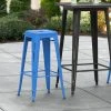 LT&S Alloy Series Lancaster Table & Seating Alloy Series Distressed Blue Stackable Metal Indoor / Outdoor Industrial Barstool With Drain Hole Seat