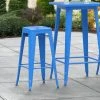 LT&S Alloy Series Lancaster Table & Seating Alloy Series Blue Stackable Metal Indoor / Outdoor Industrial Barstool With Drain Hole Seat