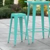 LT&S Alloy Series Lancaster Table & Seating Alloy Series Seafoam Stackable Metal Indoor / Outdoor Industrial Barstool With Drain Hole Seat
