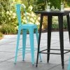 LT&S Alloy Series Lancaster Table & Seating Alloy Series Arctic Blue Metal Indoor / Outdoor Industrial Cafe Barstool With Vertical Slat Back And Drain Hole Seat