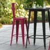 LT&S Alloy Series Lancaster Table & Seating Alloy Series Sangria Metal Indoor / Outdoor Industrial Cafe Barstool With Vertical Slat Back And Drain Hole Seat