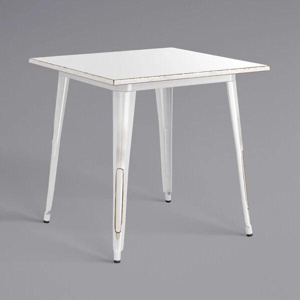 LT&S Alloy Series Lancaster Table & Seating Alloy Series 32" X 32" Distressed White Dining Height Outdoor Table With 4 Industrial Cafe Chairs 4 LT&S Alloy Series Lancaster Table & Seating Alloy Series 32" X 32" Distressed White Dining Height Outdoor Table With 4 Industrial Cafe Chairs - Image 4