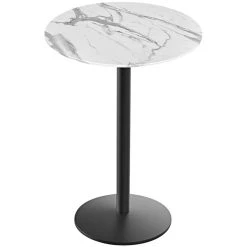 Holland Bar Stool EuroSlim 36" Round White Marble Indoor / Outdoor Bar Height Table With Round Base