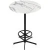 Holland Bar Stool EuroSlim 36" Round White Marble Indoor / Outdoor Bar Height Table With Foot Rest Base