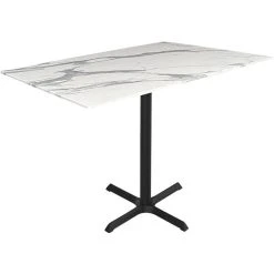 Holland Bar Stool EuroSlim 32" X 48" White Marble Indoor / Outdoor Bar Height Table With Cross Base