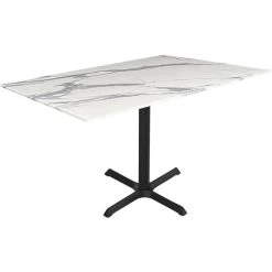Holland Bar Stool EuroSlim 32" X 48" White Marble Indoor / Outdoor Standard Height Table With Cross Base