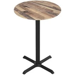 Holland Bar Stool EuroSlim 36" Round Rustic Wood Indoor / Outdoor Bar Height Table With Cross Base