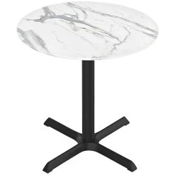 Holland Bar Stool EuroSlim 36" Round White Marble Indoor / Outdoor Standard Height Table With Cross Base