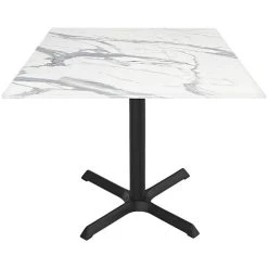 Holland Bar Stool EuroSlim Square White Marble Indoor / Outdoor Table With Cross Base