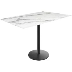 Holland Bar Stool EuroSlim 32" X 48" White Marble Indoor / Outdoor Bar Height Table With Round Base