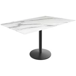 Holland Bar Stool EuroSlim 32" X 48" White Marble Indoor / Outdoor Table With Round Base