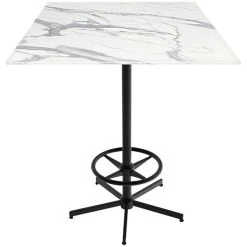 Holland Bar Stool EuroSlim Square White Marble Indoor / Outdoor Bar Height Table With Foot Rest Base