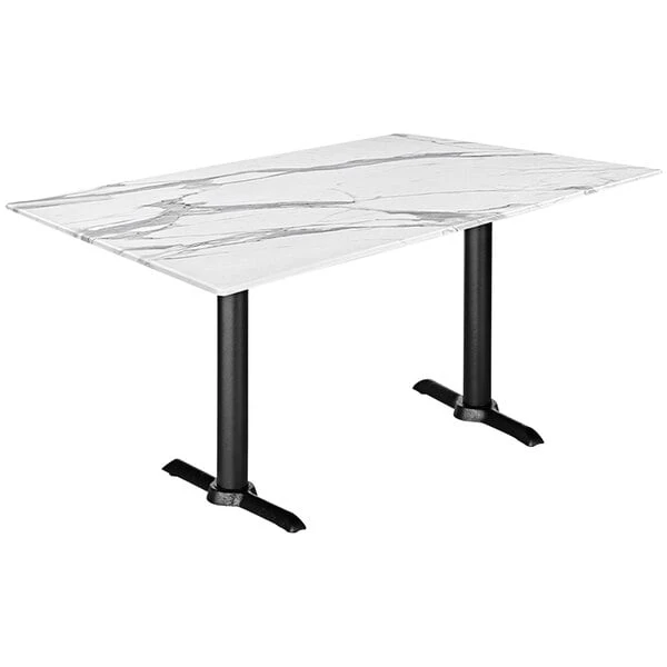 Holland Bar Stool EuroSlim 32" X 48" White Marble Indoor / Outdoor Standard Height Table With End Column Base 1 Holland Bar Stool EuroSlim 32" X 48" White Marble Indoor / Outdoor Standard Height Table With End Column Base